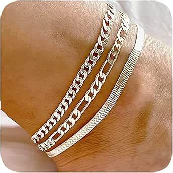 DEARMAY Pulseras De Tobillo De Plata Para Mujer Impermeables