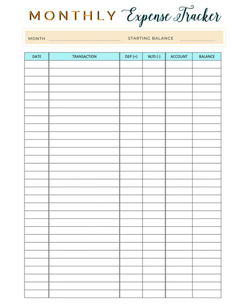 Monthly Expense Tracker Printable