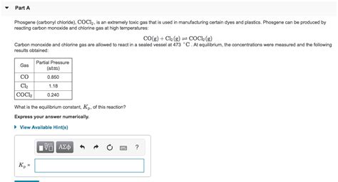 Solved Part A Phosgene Carbonyl Chloride Cocl2 Is An