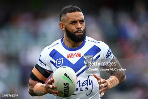 Josh Addo-Carr of the Bulldogs warms up ahead of the round 14 NRL... News Photo - Getty Images