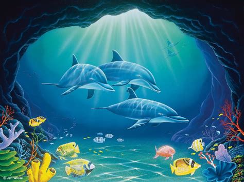 Cave Explorers Jeff Wilkie Dolphin Painting Dolphin Art Turtle