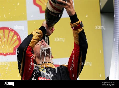 Romain Grosjean Fra Lotus F Team Celebrates His Third Position On