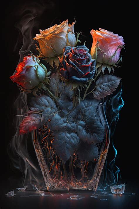 A Bouquet Of Roses In Fire And Ice Hyperrealism K Android Wallpaper