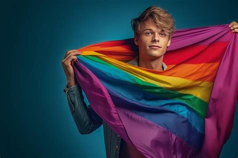 Photo De Fierté Expressive D un Homme Gay Avec Un Drapeau Arc en ciel Fond D écran Du Mois De La
