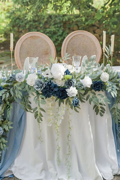 Ft Head Table Flower Garland In Dusty Blue Navy Blue Wedding