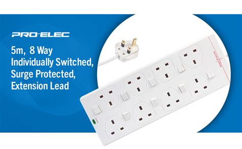 Pro Elec Pelb1929 5m 8 Way Individually Switched Surge Protected Extension Lead White Amazon