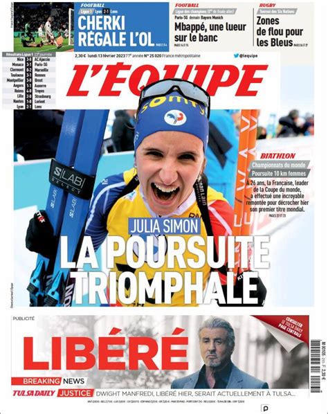 Journal L Equipe France Les Unes Des Journaux De France Dition Du