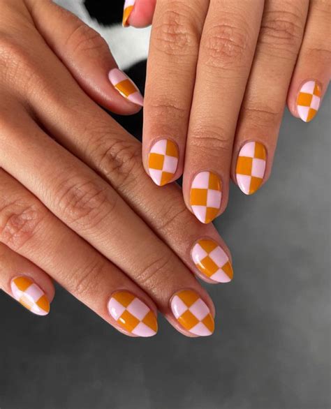 Chic Short Nail Art Designs For Maximum Style Brown Checkerboard Nails