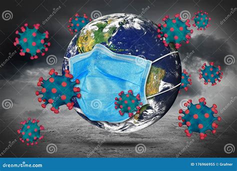 Coronavirus Earth World Globe With Blue Respirator Breathing Face Mask