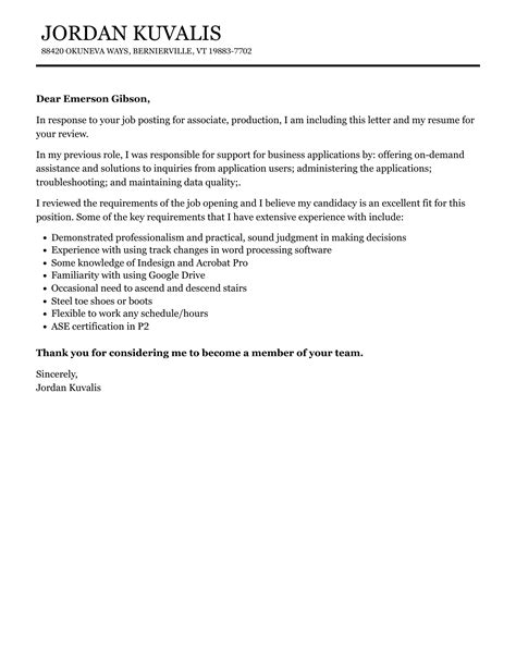 Associate Production Cover Letter Velvet Jobs