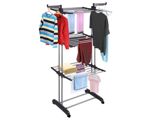 Foldable 3 Tier Clothes Airer Drying Rack Rolling Collapsible Garment