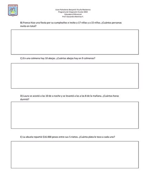 Prueba Informal De Matematicas Contenido Basico Profe Social