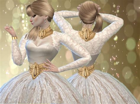 Off White Lace Ball Gown With Gold Trimmings Found In TSR Category