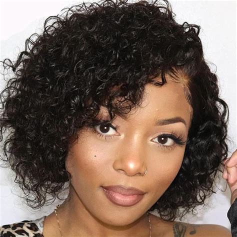 Joedir Hair Short Curly Side Part Wig Human Hair Water Wave Wig For