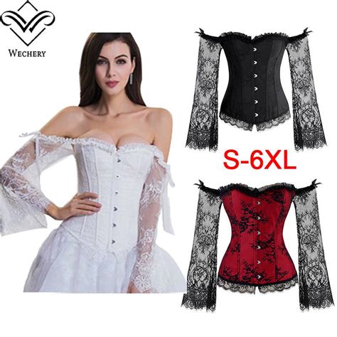 Buy Wedding Women Sexy Lace Off Shoulder Long Sleeve Lace Up Corset Top