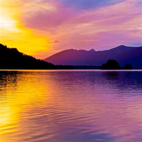 sunset over noxon reservoir and cabinet mountains near noxon, montana ...