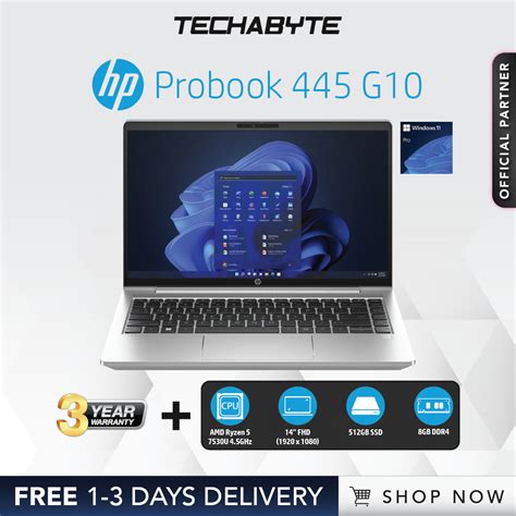 Hp Probook 445 G10 14 Fhd Ryzen 5 7530u 8gb Ddr4 512gb Ssd Windows 11 Pro Notebook