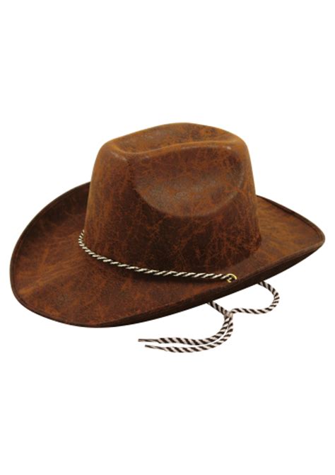 Dark Brown Leather Look Cowboy Hat Non Stop Party Shop