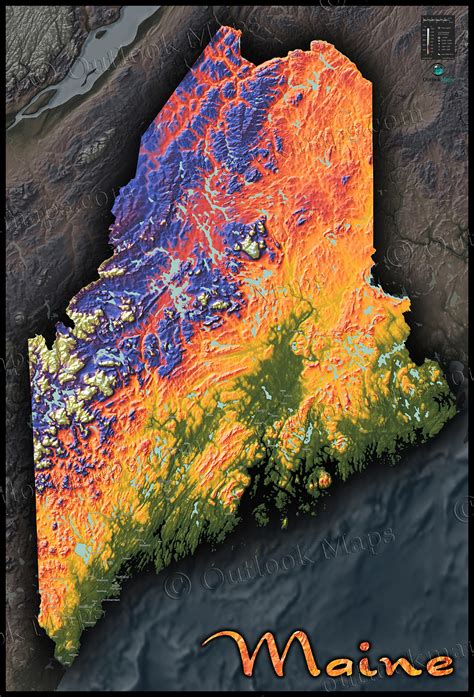 Maine Topography State Map | 3D Colorful Physical Terrain