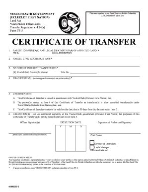 Fillable Online Ufn Yfn Form Tf Certificate Of Transfer