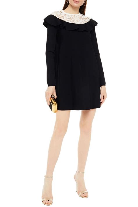 Valentino Garavani Corded Lace Paneled Stretch Knit Mini Dress The Outnet