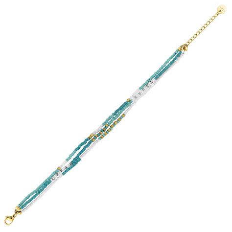 Bracelet Acier Dor Rangs Cristal Synth Tique Turquoise Et Blanc