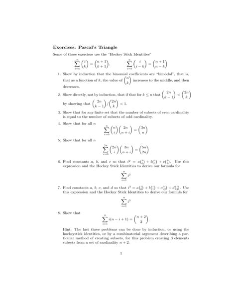 Exercises Pascal S Triangle