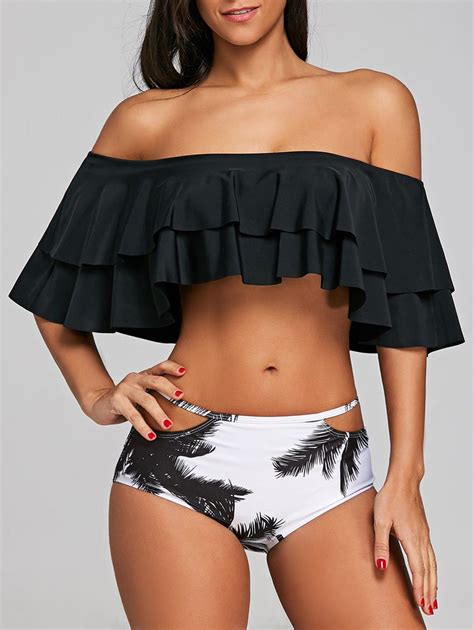 [39 Off] Flounce Off Shoulder Palm Trees Bikini Rosegal