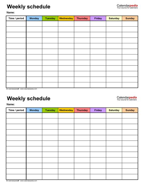 Free Weekly Schedules For Word 24 Templates Worksheets Library