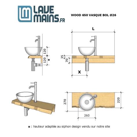 Lave Mains Design Bol Blanc Pos Sur Plan Sur Mesure En Bois Massif