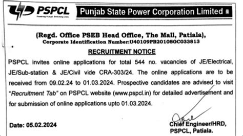 PSPCL JE 2024 RECRUITMENT BIG UPDATE CIVIL ELECTRICAL 544 POST