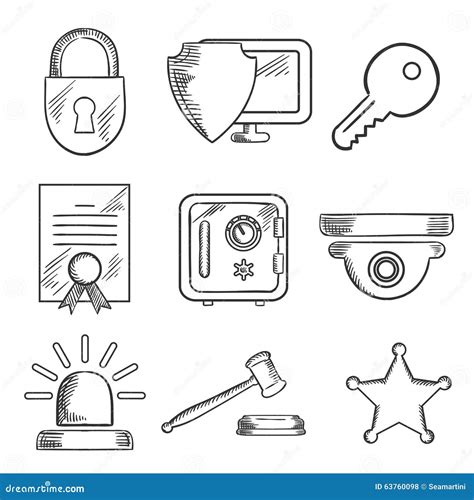 Security And Safety Sketched Icons Set Stock Vector Illustration Of