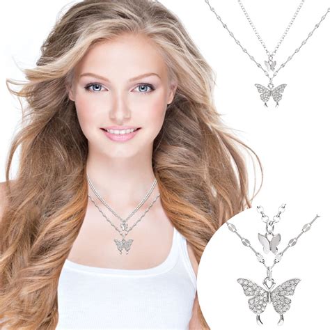 Ausyst Necklaces For Women Fashion 925 Silver Double Butterfly Zircon