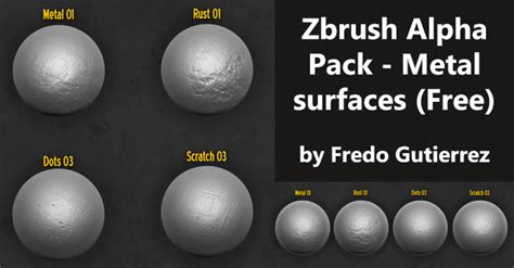 Zbrush Alpha Pack – Metal surfaces (Free) by Fredo Gutierrez – zbrushtuts