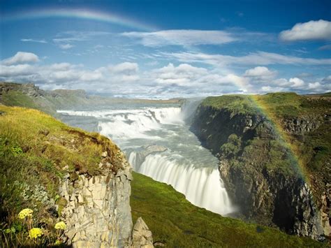 4K, Gullfoss waterfall, Iceland, Waterfalls, Sky, Scenery, Rainbow ...