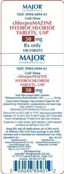 Chlorpromazine Tablets - FDA prescribing information, side effects and uses