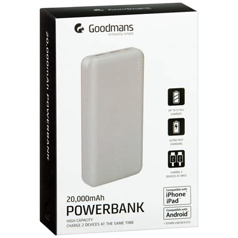 Goodmans Power Bank 20000mah Grey Power Banks Bandm