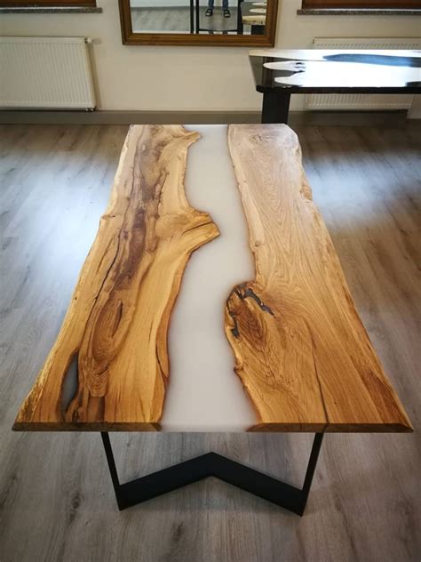 Oak Epoxy Resin Table Rivertable With Milky Resin Etsy