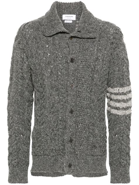 Thom Browne Bar Stripe Cable Knit Cardigan Grey Farfetch