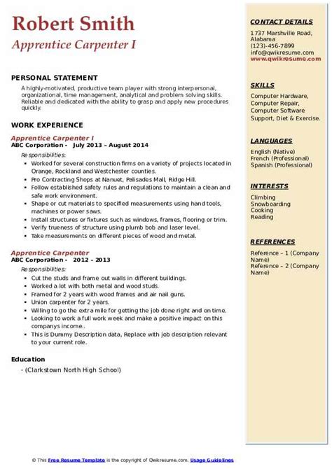 Apprentice carpenter resume ~ Concetta Neiss