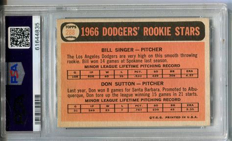 1966 Topps 288 Don Sutton Rookie PSA 5 EX Los Angeles Dodgers EBay