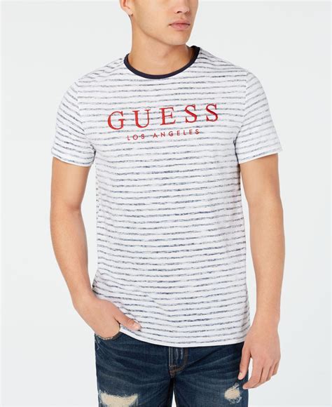 Guess Embroidered Striped T Shirt In White For Men Lyst