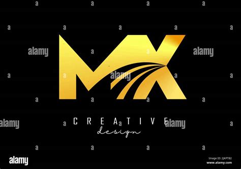 Creative Golden Letter Mx M X Logo With Leading Lines And Road Concept