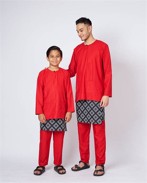 Bangsawan Baju Melayu Set Adults Red Kurta Boys