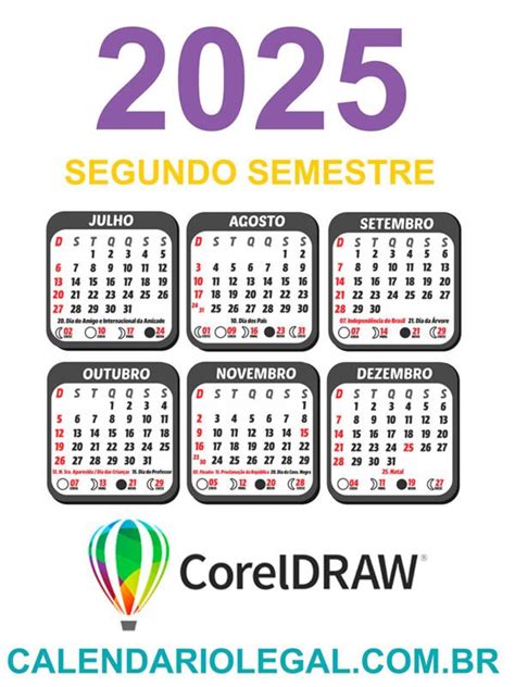 Calendário 2025 Semestral Vetor CDR CalendárioLegal