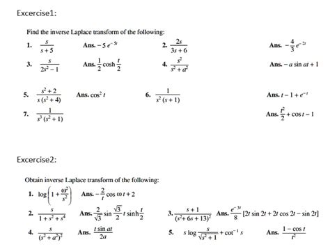 SOLVED Excercisel Find The Inverse Laplace Transform Of The Following