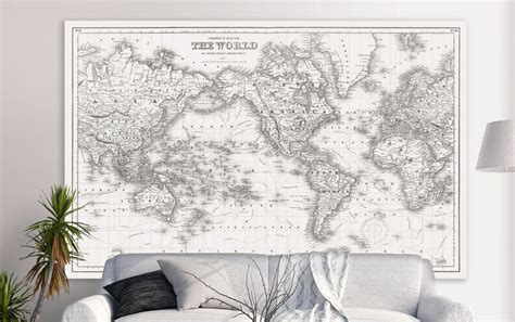 Large Vintage World Map. 1800s World Map in Antique Whites. | Etsy ...