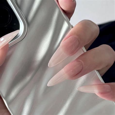 Babalal Long Stiletto Press Tma On Nails Nude Pink Fake Nails Glossy Glue On Nails Pcs False