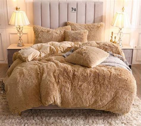 Beige Fluffy Comforter Set King