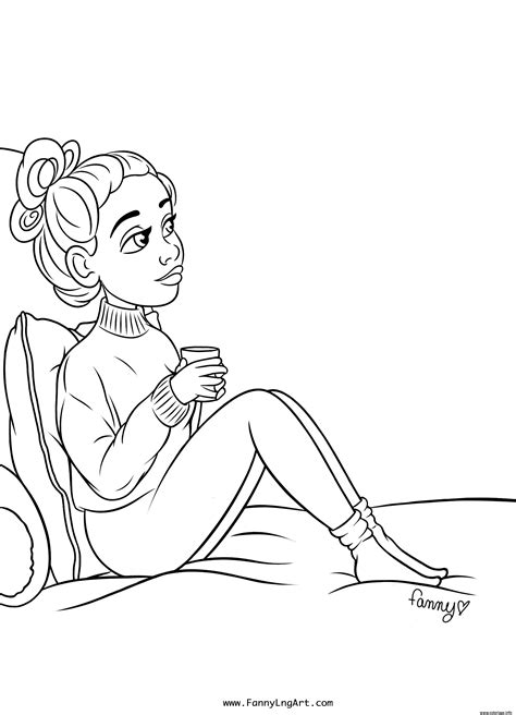 Coloriage Fille Ado Prend Un Chocolat Chaud Jecolorie